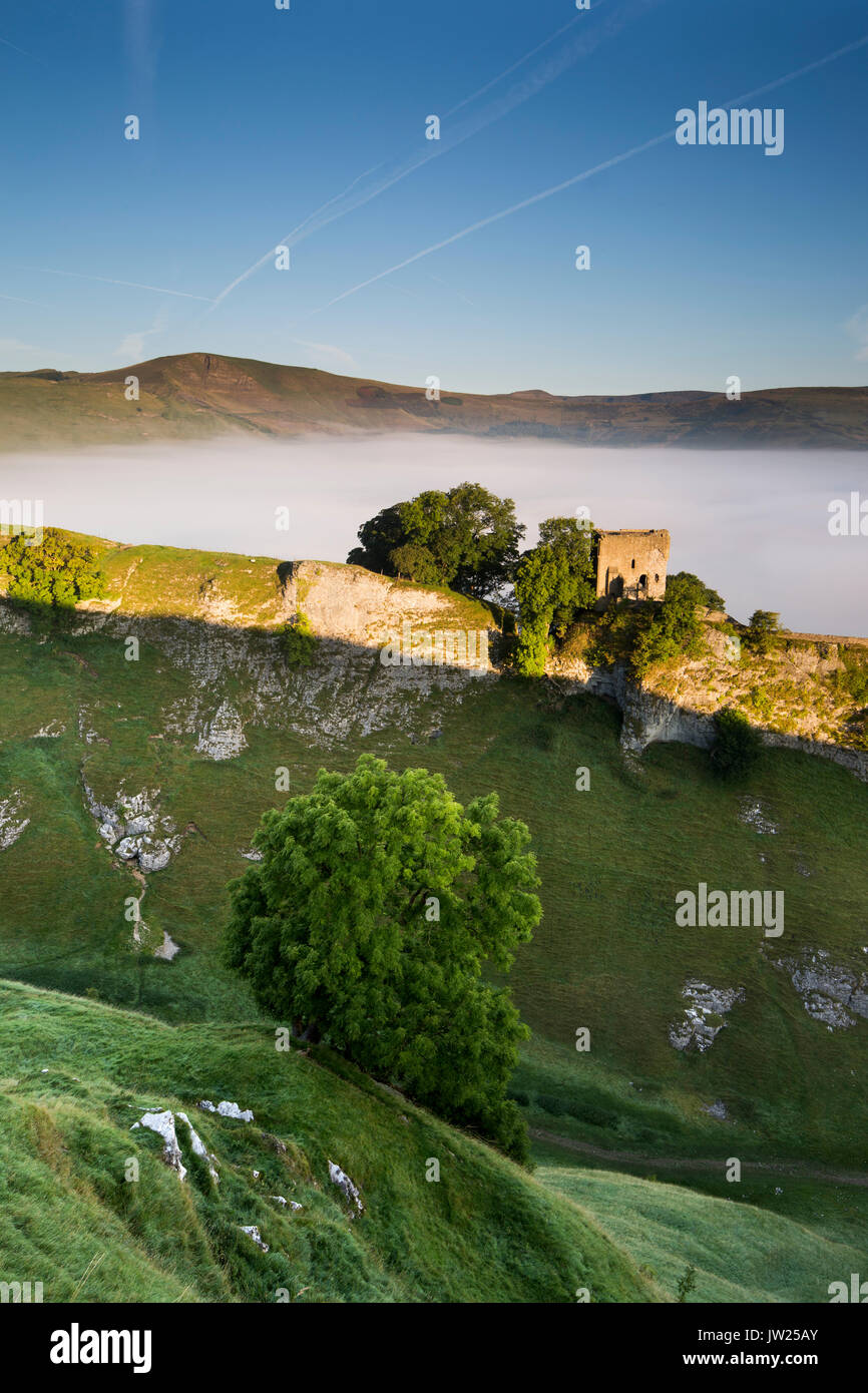 Höhle Dale; Misty Morning; Blick auf Hügel verlieren; Derbyshire, Großbritannien Stockfoto