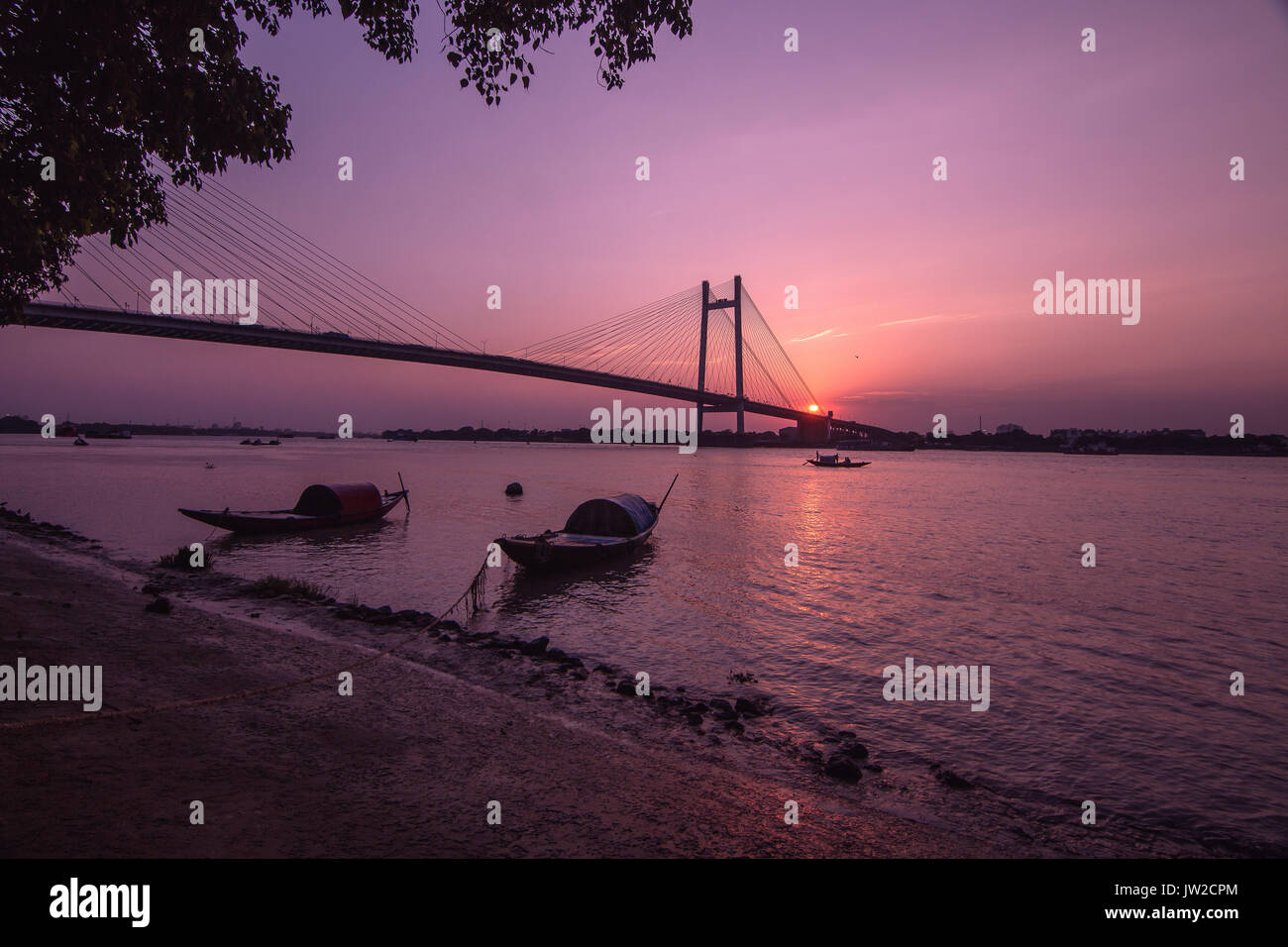 Sonnenuntergangsfotografie der howrah-Brücke in kalkutta Stockfoto