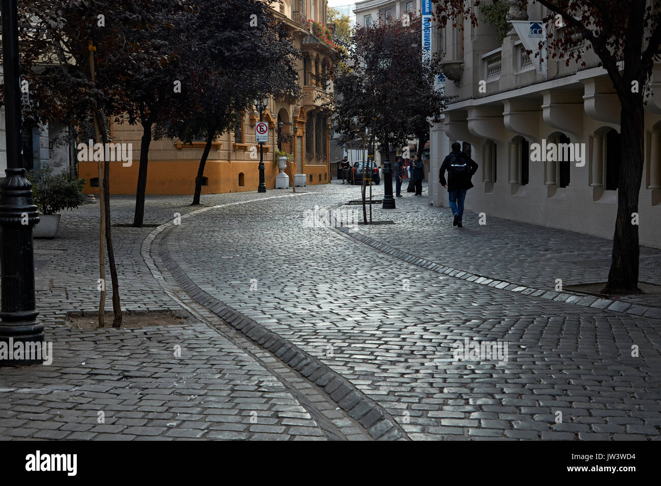 Mit Kopfstein gepflasterten Straßen des Barrio Paris-Londres, Santiago, Chile, Südamerika Stockfoto