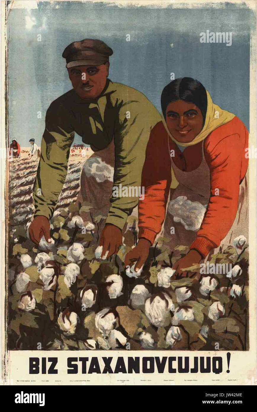 Poster von Aserbaidschan 1936 Arbeit Ethik Stockfoto