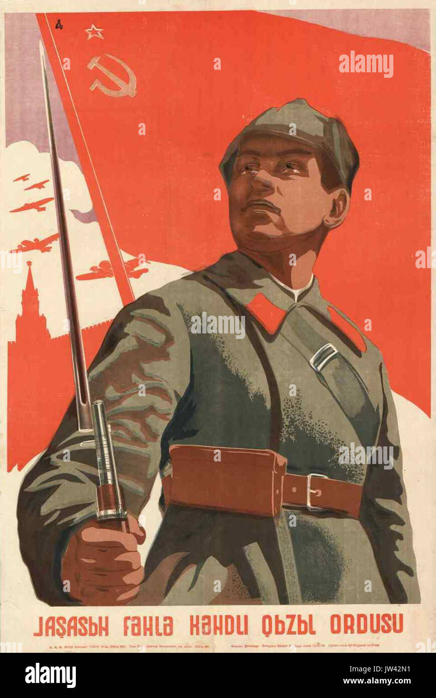 Poster von Aserbaidschan Krasnaya 1938 Armiya Stockfoto