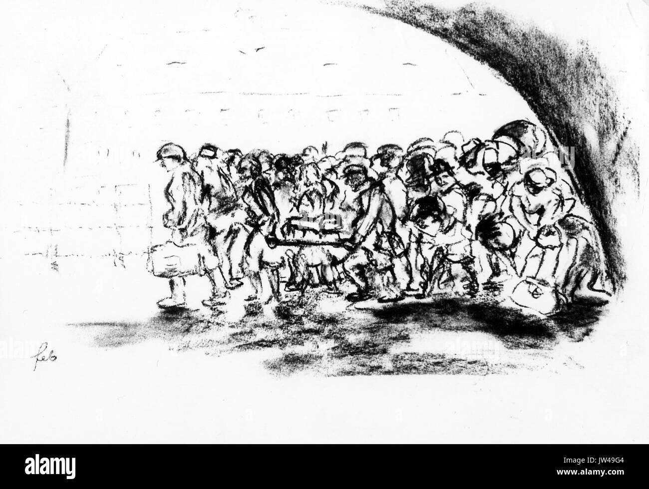 Ein Transport kommt im Ghetto Terezin (Theresienstadt) Stockfoto