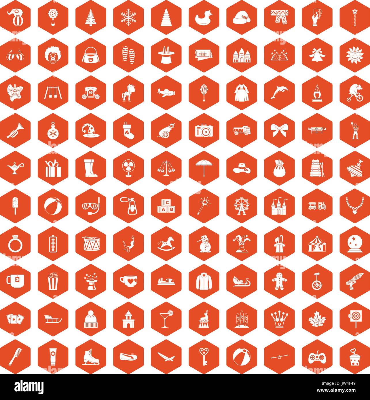 100 Kinder Symbole Sechseck orange Stock Vektor