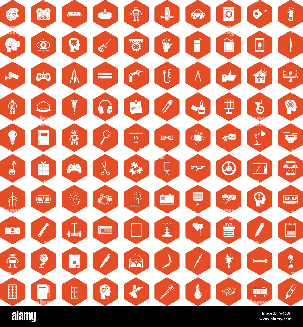 100 kreative Idee Symbole Sechseck orange Stock Vektor