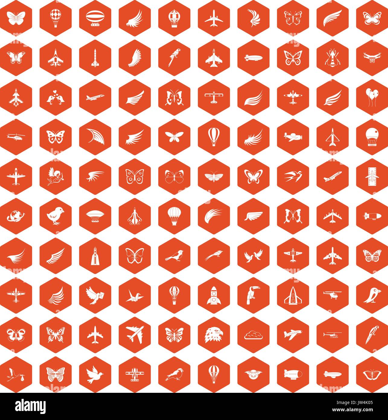 100 fliegen Symbole Sechseck orange Stock Vektor