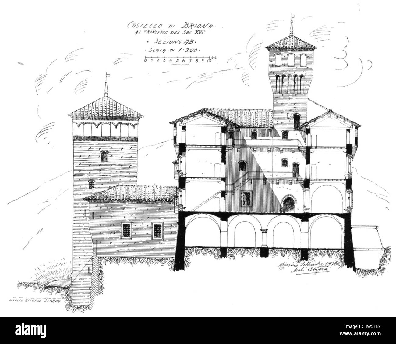 Abb. 101, Castello di Briona, al Guenther del sec XVI, sezione AB, p193, dis nigra, Sett 1936, nigra il Novarese Stockfoto
