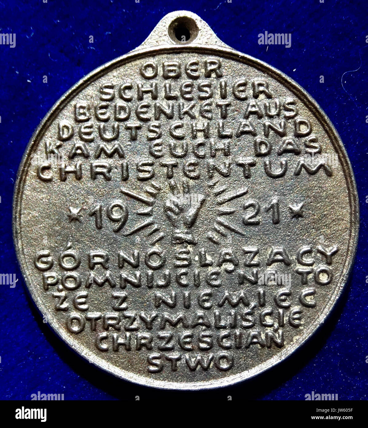 Oberschlesien Volksabstimmung 1921 Fe Kampagne Medaille der deutschen Seite (rückwärts) Stockfoto