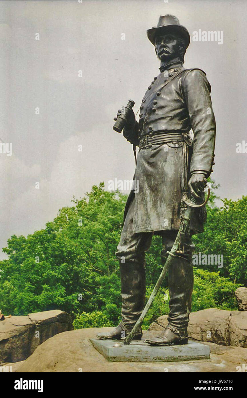 Statue von Gen Warren bei Gettysburg Stockfoto