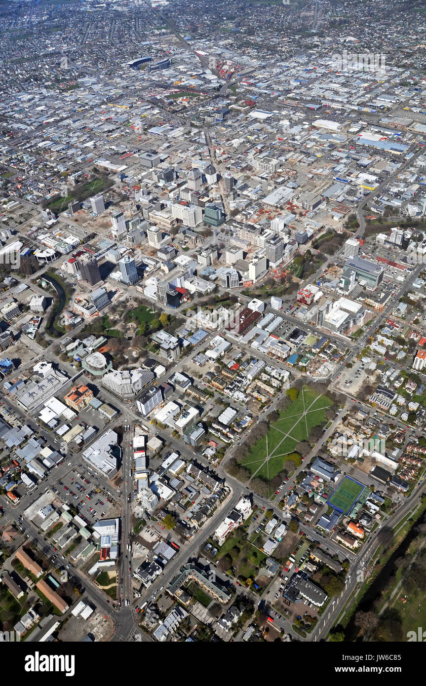 Christchurch, Neuseeland - 21. September 2011: Antenne Stadt und Nord-östlichen Vororten Blick auf Gebäude Abrisse nach den jüngsten Erdbeben auf Se Stockfoto