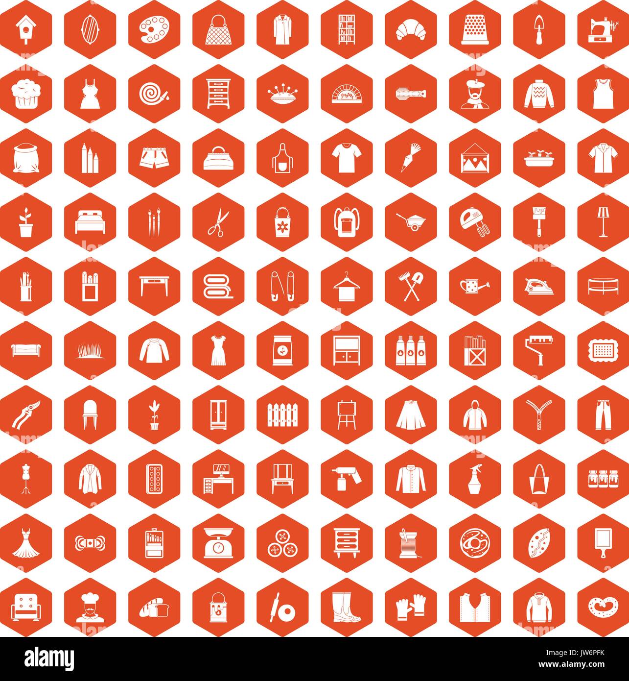 100 Handarbeit Symbole Sechseck orange Stock Vektor