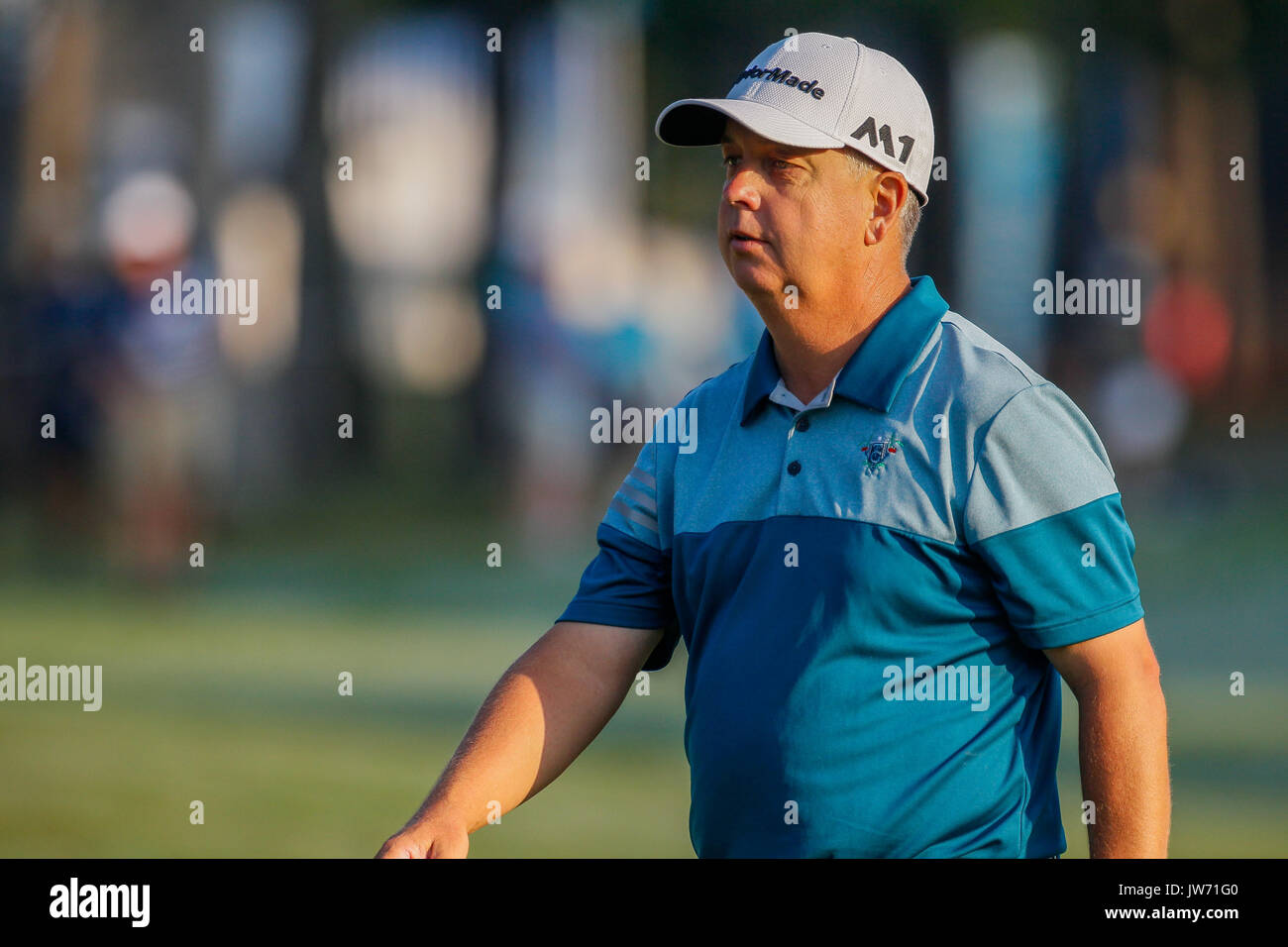 August 10, 2017: Scott Hebert der Vereinigten Staaten Köpfe für die 11 T-Stück in der ersten Runde der 99th PGA Championship an der Wachtel-Höhle Club in Charlotte, NC. (Scott Kinser/Cal Sport Media) Stockfoto