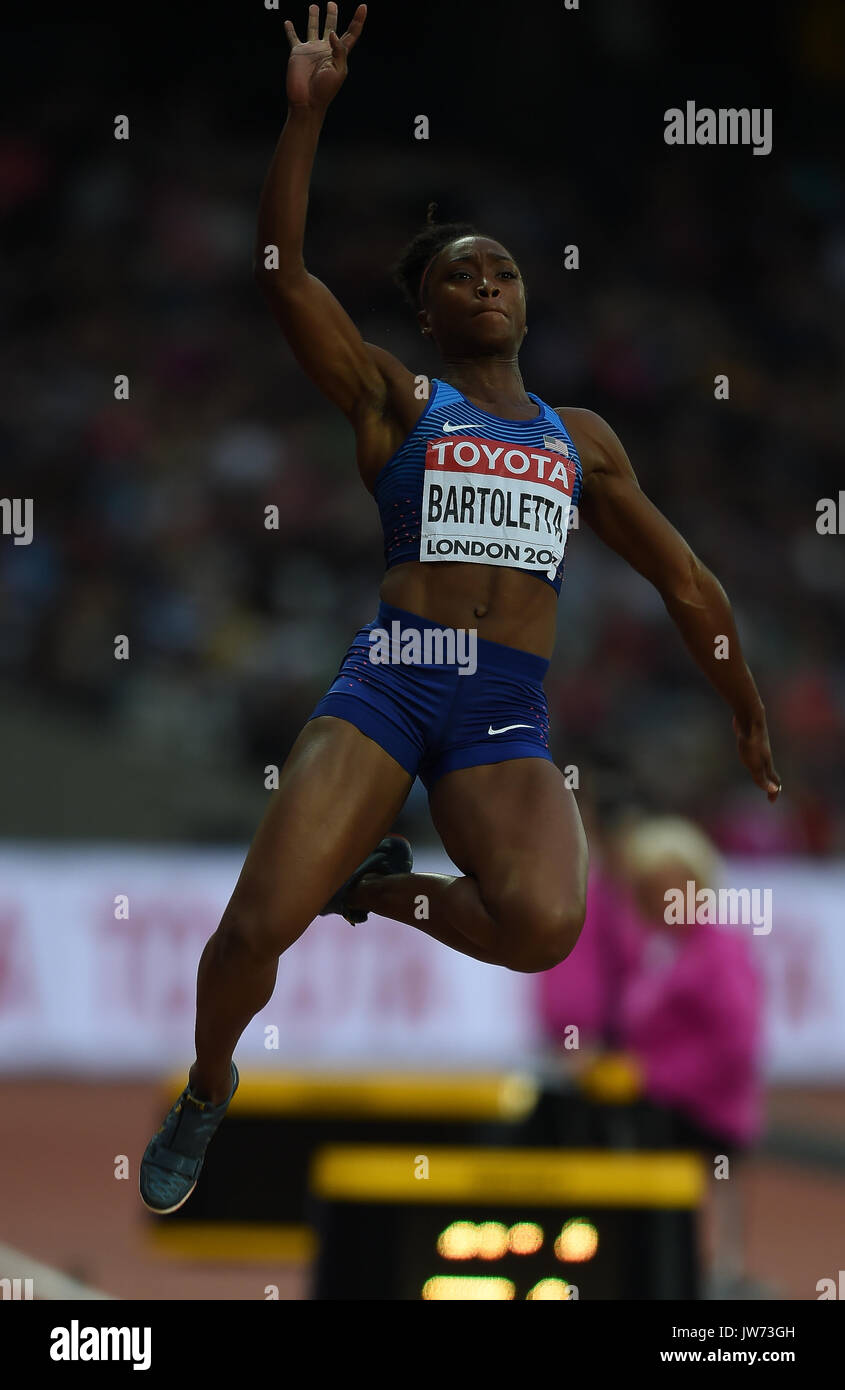 London, Großbritannien. 11 Aug, 2017. Tianna Bartoletta der USA Sprünge im Weitsprung Finale in London 2017 IAAF Weltmeisterschaften in der Leichtathletik. Credit: Ulrik Pedersen/Alamy leben Nachrichten Stockfoto