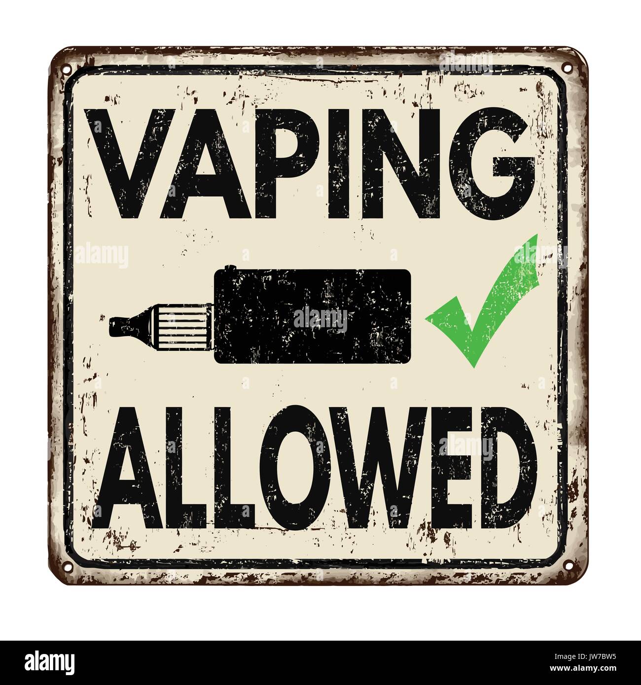 Vaping erlaubt Vintage rostiges Metall Zeichen auf weißem Hintergrund, Vector Illustration Stock Vektor