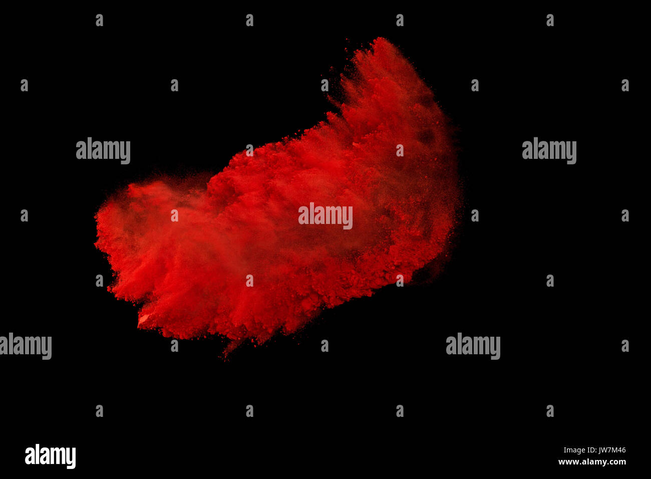 Rot bunt Pulver Spritzen auf schwarzem Hintergrund Stockfoto