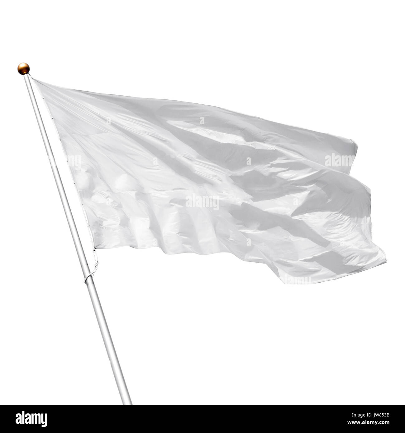 Weiße Fahne schwenkten im Wind auf weißem Hintergrund. Perfekte mockup alle Logos, Symbol oder Zeichen hinzufügen Stockfoto