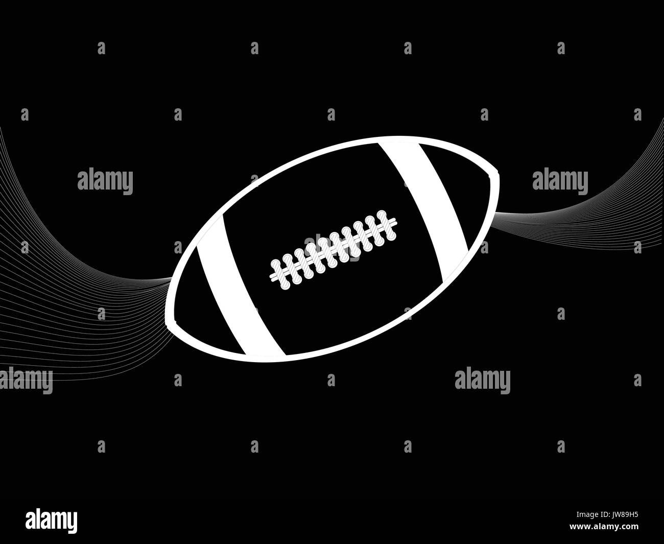 Weiße Silhouette einer Rugby American Football mit Wellen auf schwarzem Hintergrund Stock Vektor