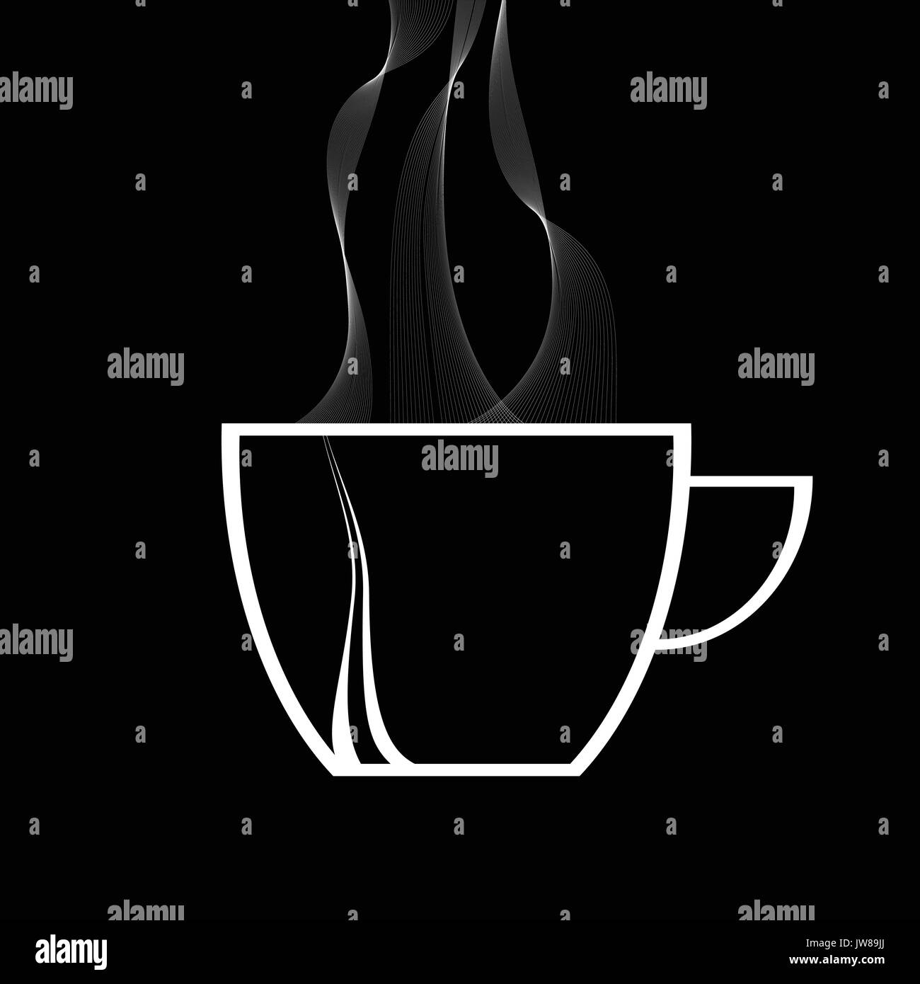 Weiße Silhouette von eingerichtet Kaffee Tasse mit Dampf über schwarzen Hintergrund Stock Vektor