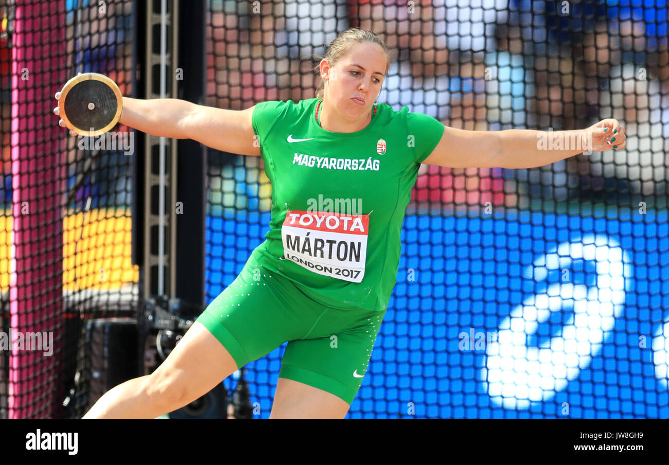 Ungarns Anita Marton konkurriert im Diskuswerfen der Frauen Qualifizieren während der Tag acht der Leichtathletik-WM 2017 auf der Londoner Stadion Stockfoto