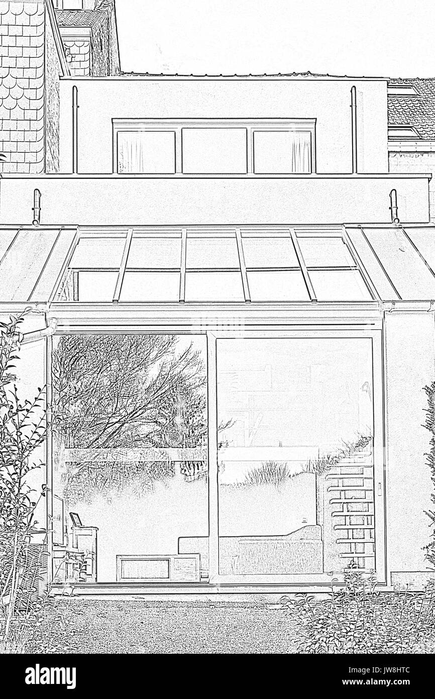 Zeichnung und geplante Sanierung eines Teils aus alten Haus Stockfoto