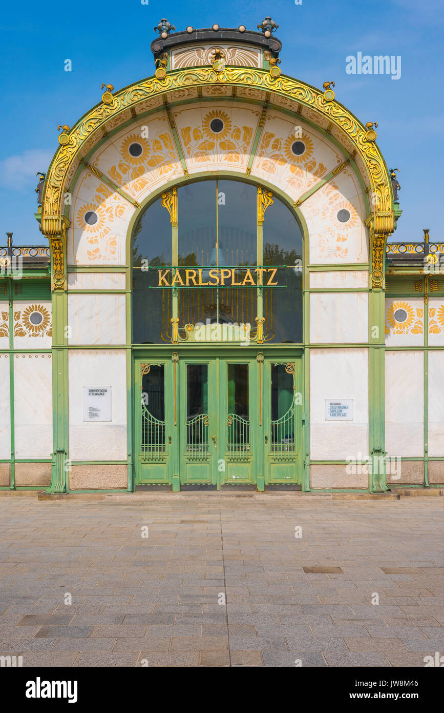 Wiener Secession, dem alten Karlsplatz U-Bahn Station im Zentrum von Wien ist ein schönes Beispiel für den Jugendstil Jugendstil in Design, Österreich. Stockfoto