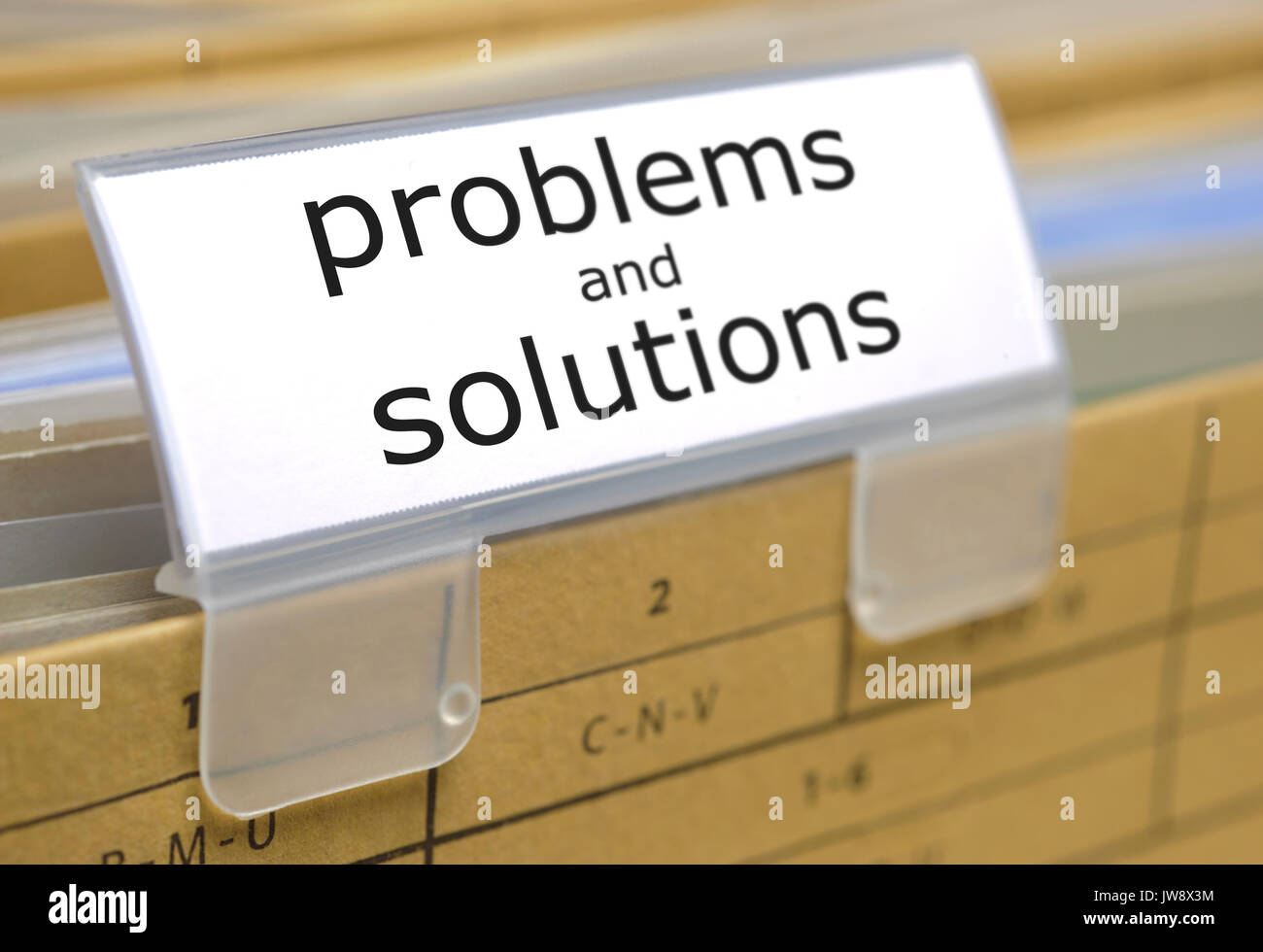 Datei Ordner im Büro für Probleme und Lösungen Stockfoto