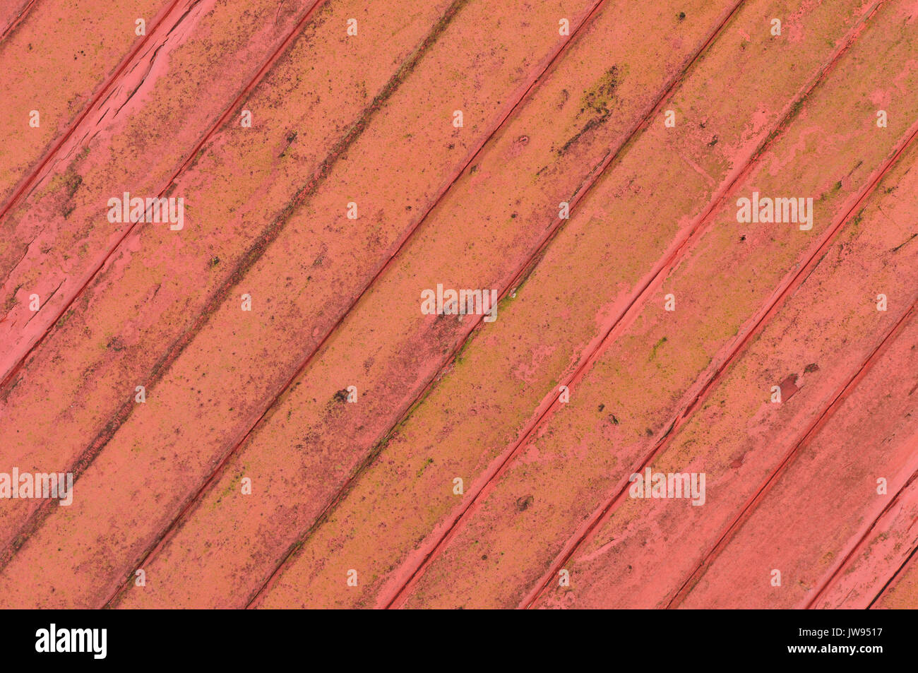Ein shabby chic lackiert distressed Holz- Rosa oder Lachs farbige Paneele aus Holz auf eine alte Scheune oder Lagerhaus. Designer wooden Blatt. Stockfoto