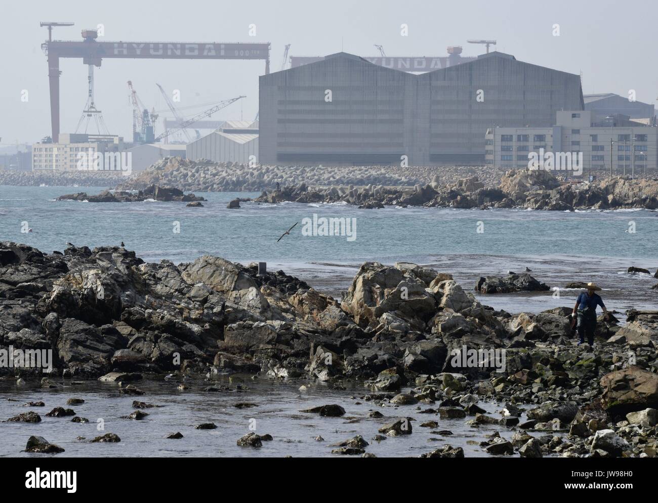 Der Hyundai Heavy Industries Werft, erstreckt sich über 720 Hektar rund um Mipo Bay, Ulsan, Südkorea, 23. März 2013. Die globale econonmic Abschwung hat die Nachfrage für große Schiffe, Hyundai Heavy Industries, die die größte Werft der Welt betreibt. | Verwendung weltweit Stockfoto