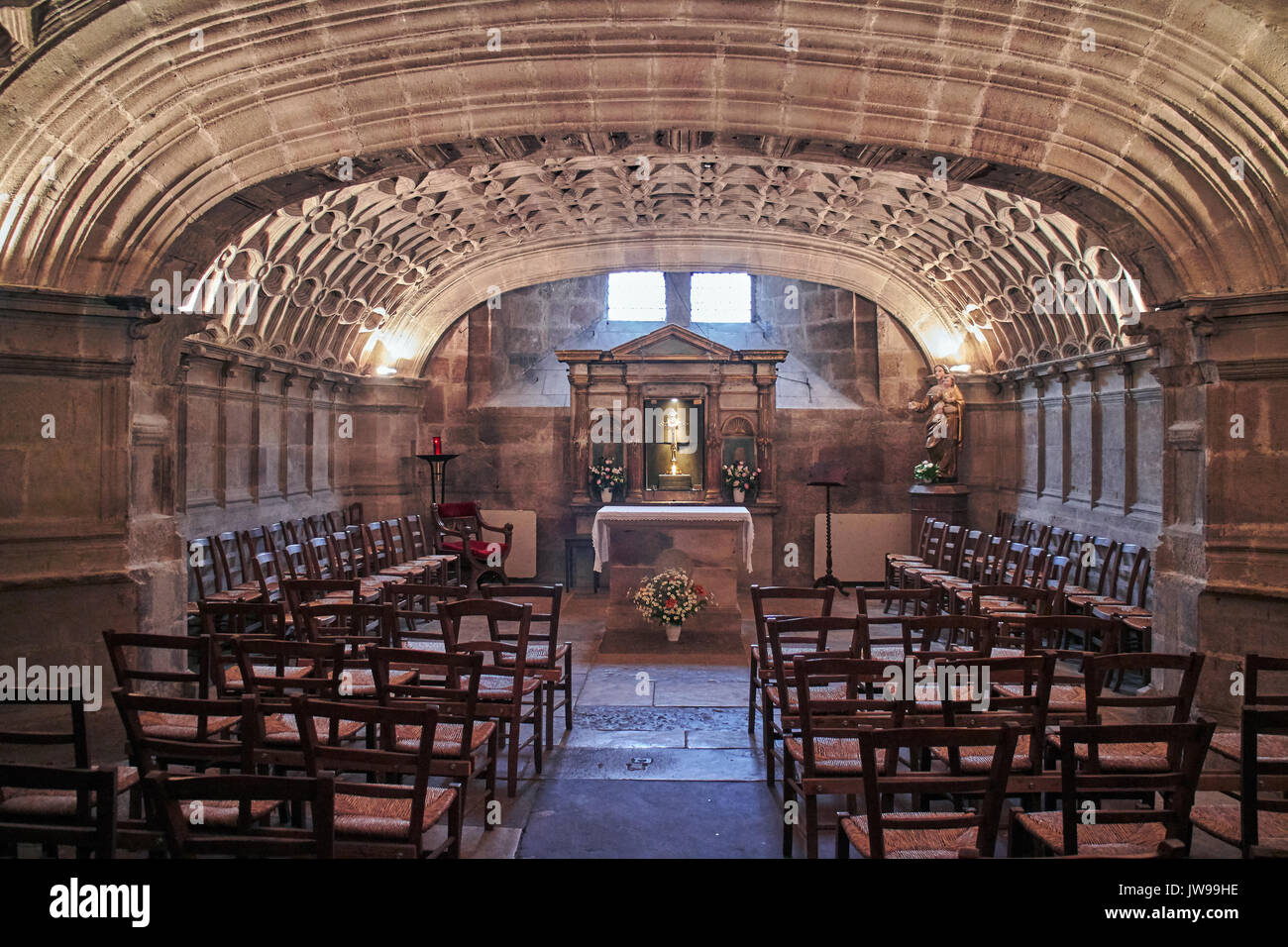 Europa, Frankreich, Royal, Aveyron, Rodez Stadt, Sakramentskapelle, Stein geschnitzten Decke Stockfoto