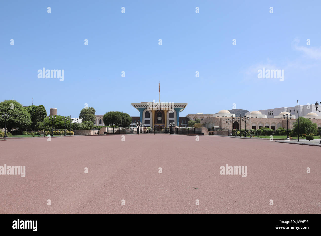 Al Alam Palast in Maskat, Oman, am 10. August 2017. Der Palast ist vor allem durch die Landes Lineal verwendet, Sultan Qaboos, für zeremonielle Funktionen. Stockfoto