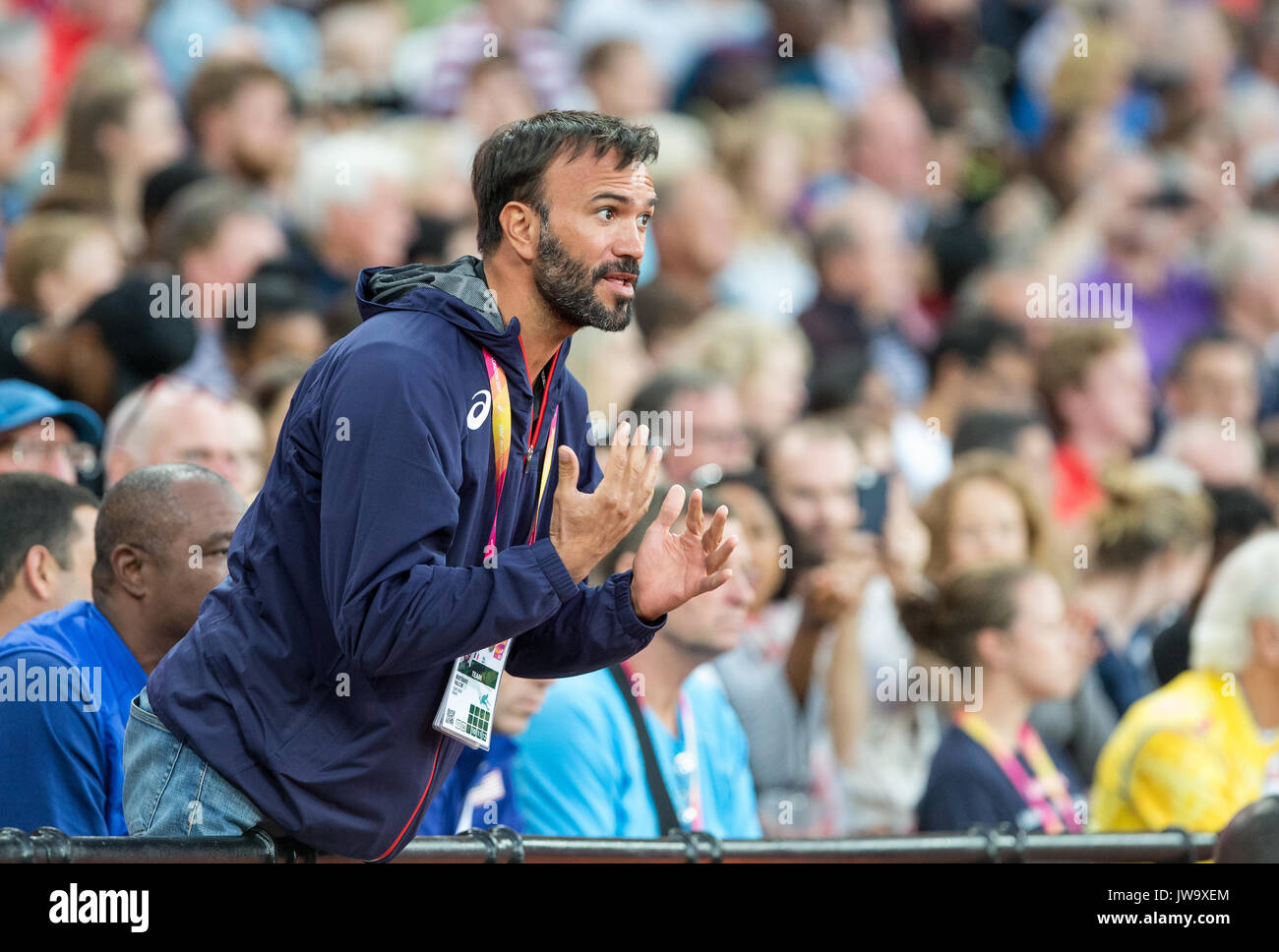 Bertrand VALCIN Trainer von Katarina JOHNSON - Thompson von GBR während der IAAF Leichtathletik WM 2017 - Tag 7 bei den Olympischen Park, London, Engl Stockfoto