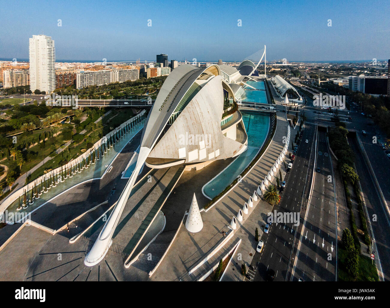 Luftaufnahme der Stadt der Künste und Wissenschaften in Valencia Stockfoto