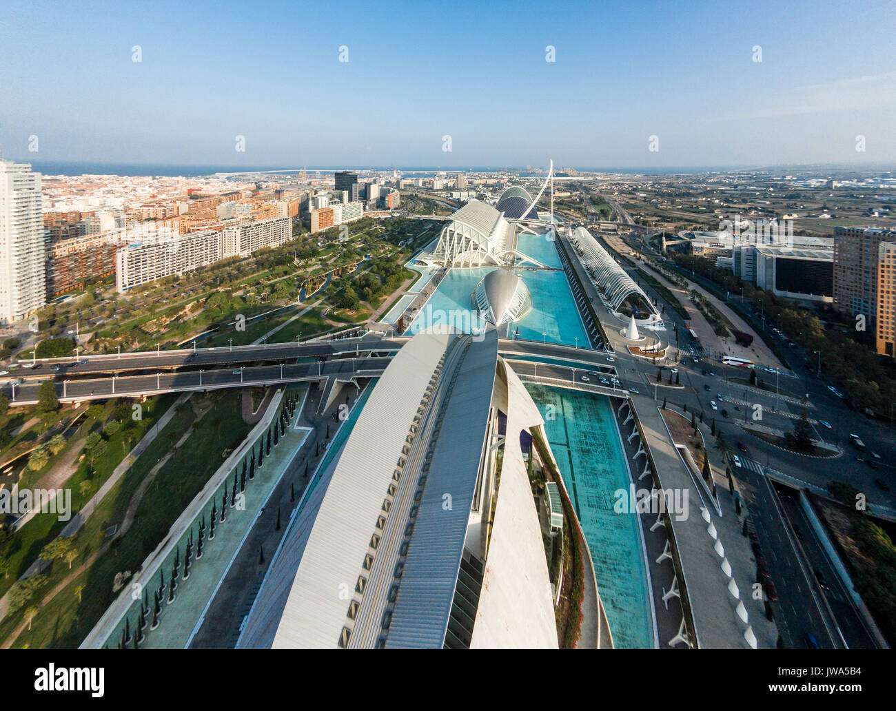 Luftaufnahme der Stadt der Künste und Wissenschaften in Valencia Stockfoto