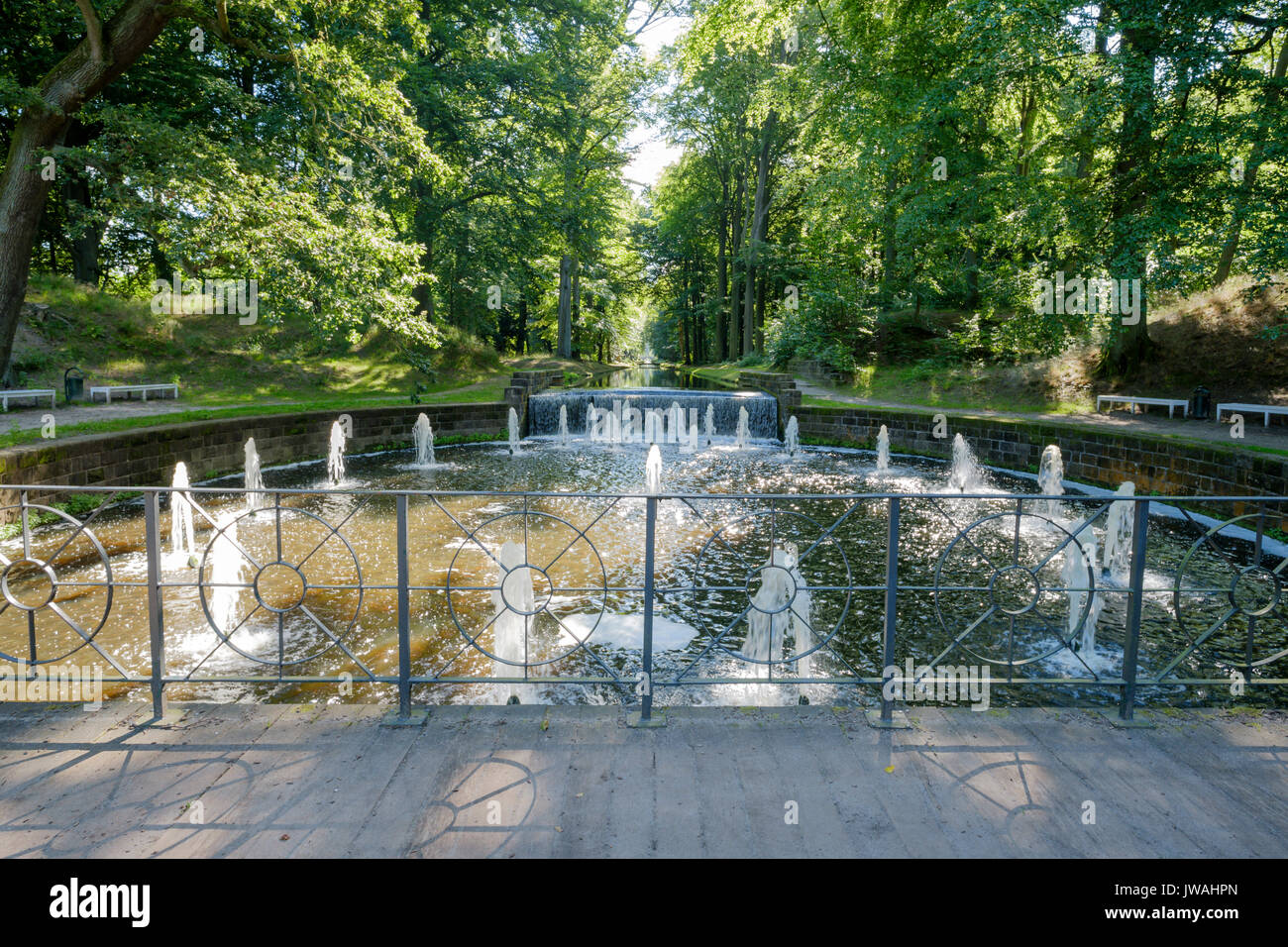 24 Brunnen und den Grand Canal, Schlossgarten, Ludwigslust, Mecklenburg-Vorpommern, Deutschland Stockfoto