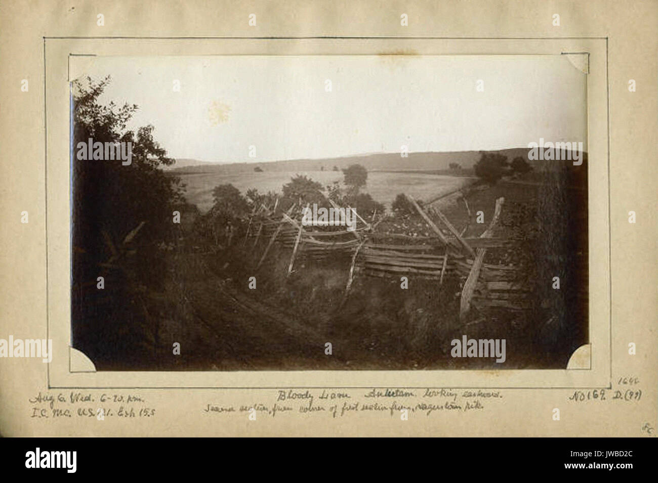 Bloody Lane Antietam ostwärts auf der Suche. Zweiter Abschnitt: von der Ecke der erste Abschnitt von Hagerstown Hecht. - Bürgerkrieg Fotos Stockfoto