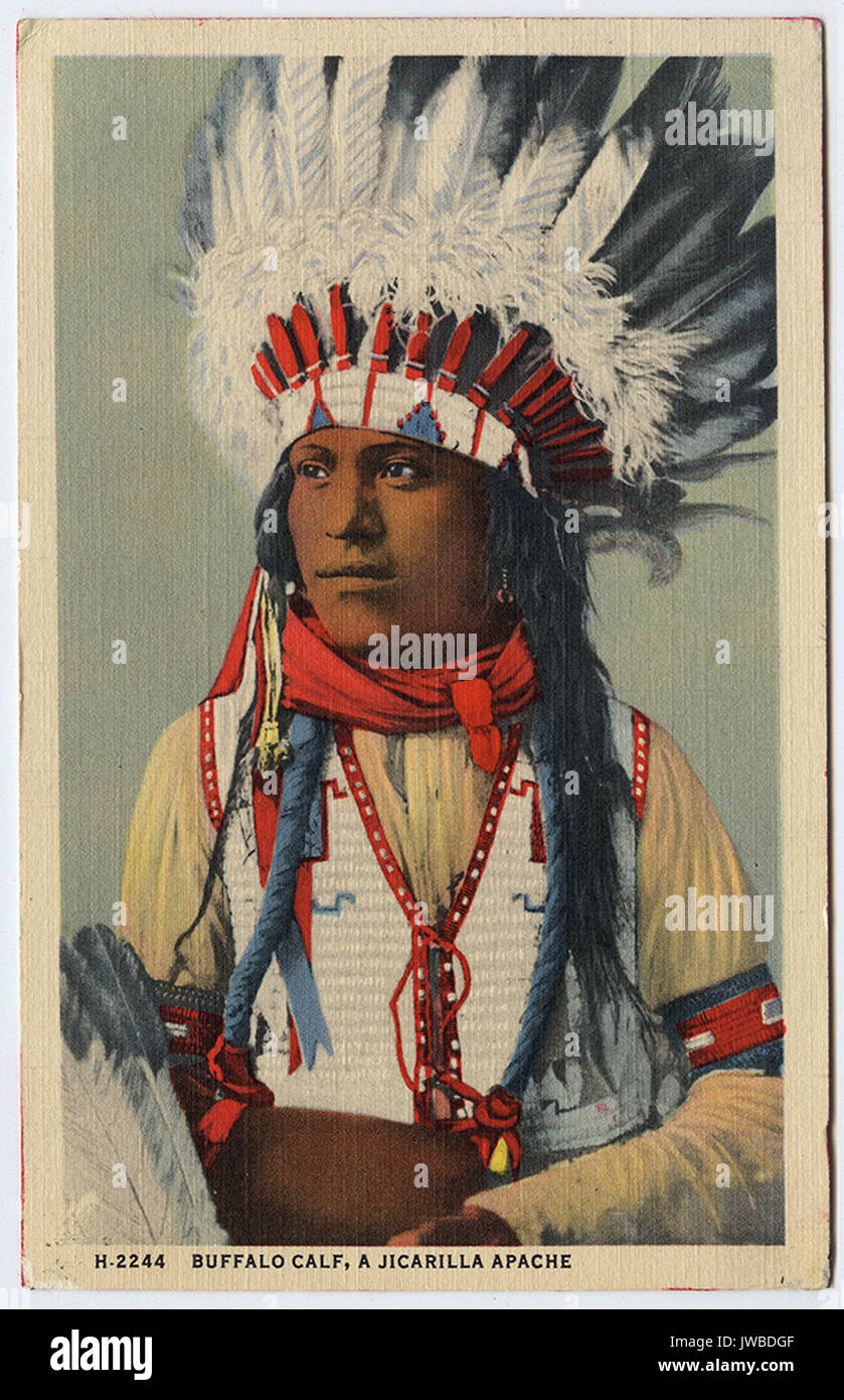 Büffel Kalb, ein jicarilla Apache-Indianischen Postkarten Stockfoto