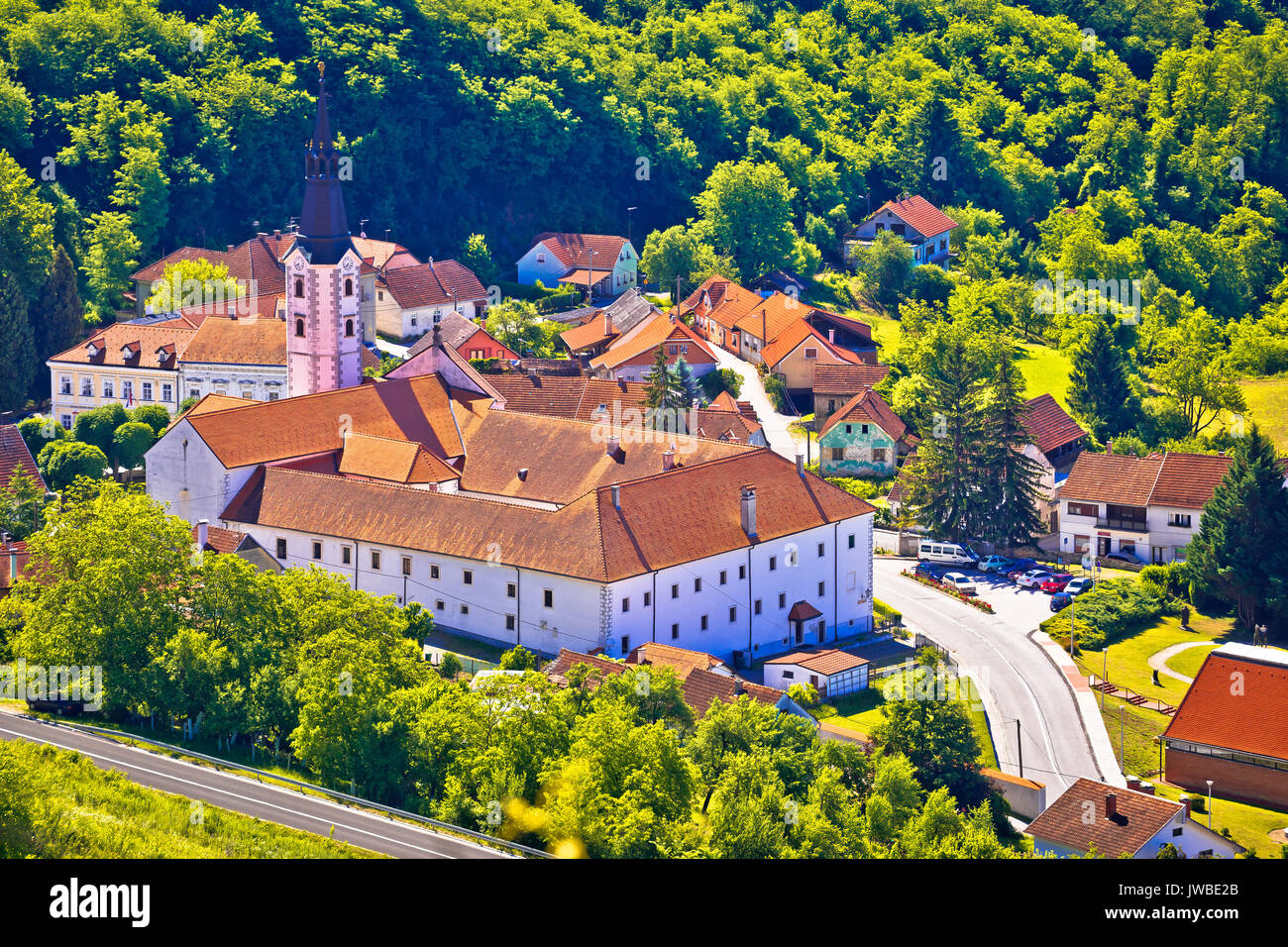Malerische Stadt Klanjec Luftaufnahme, Zagorje Region in Kroatien Stockfoto