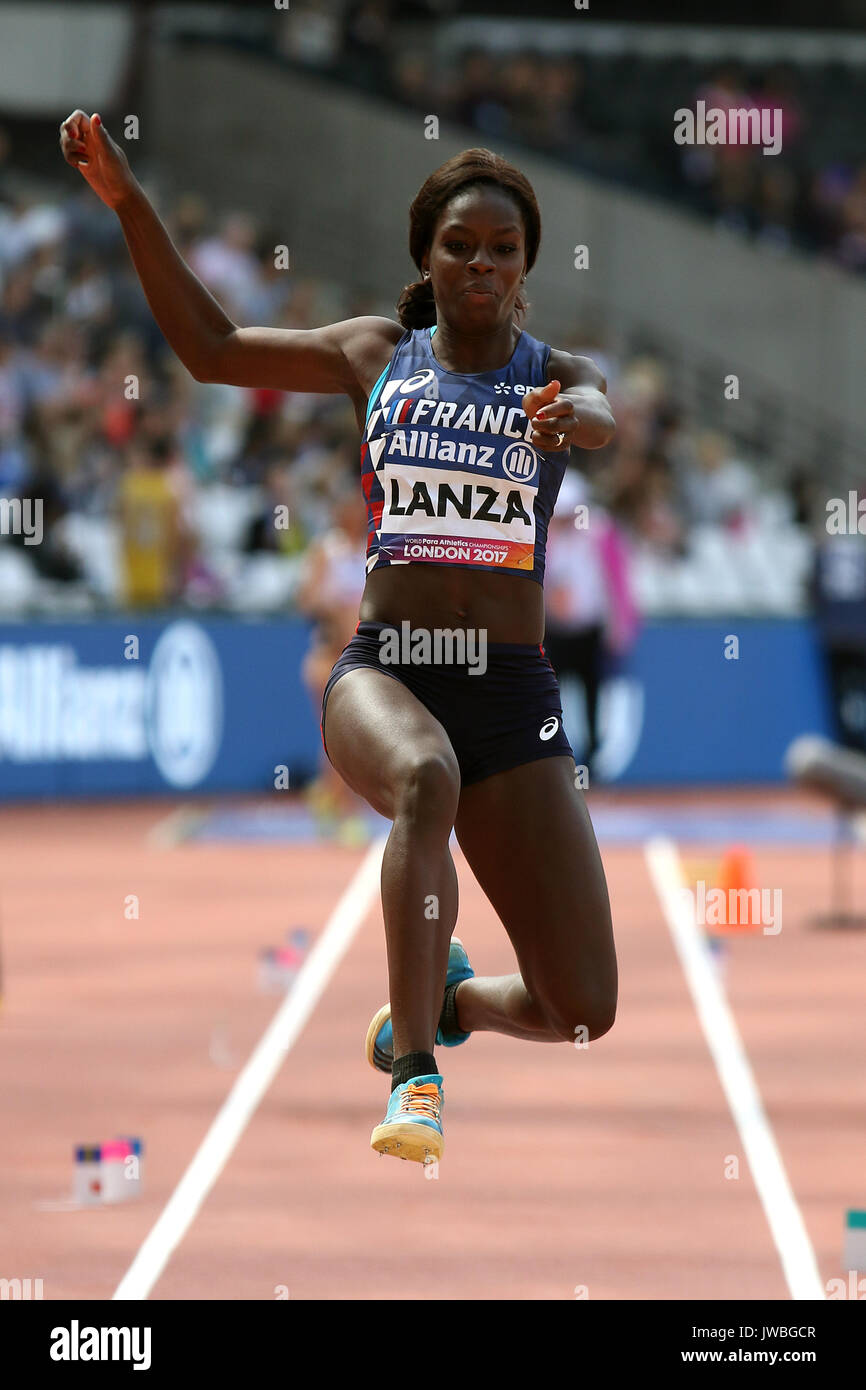 Angelina LANZA von Frankreich springt für Bronze im Weitsprung der Frauen T47 Finale auf der Welt Para Meisterschaften in London 2017 Stockfoto