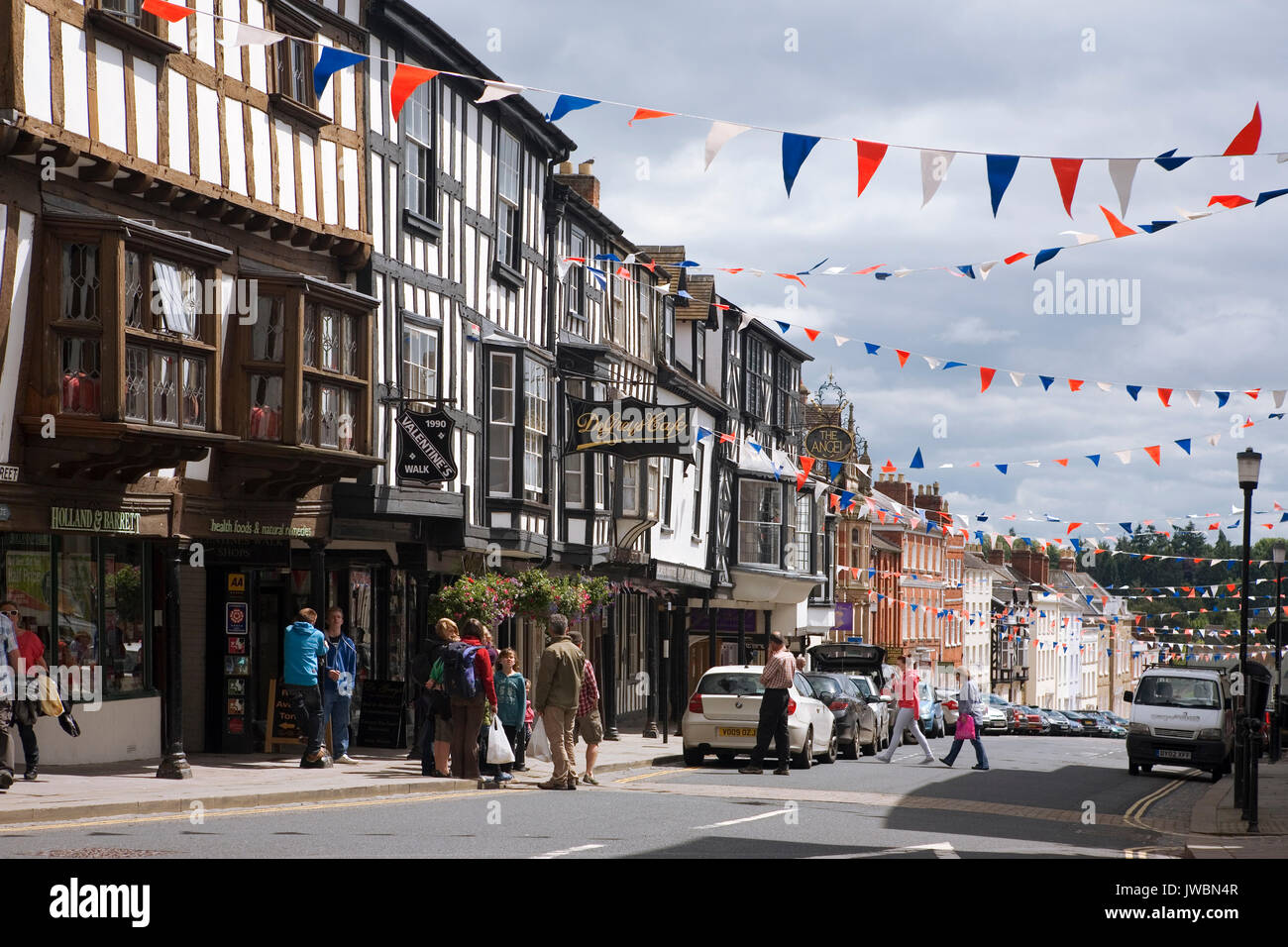 Breite Straße vom Buttercross, Ludlow, Shropshire, England, Großbritannien Stockfoto