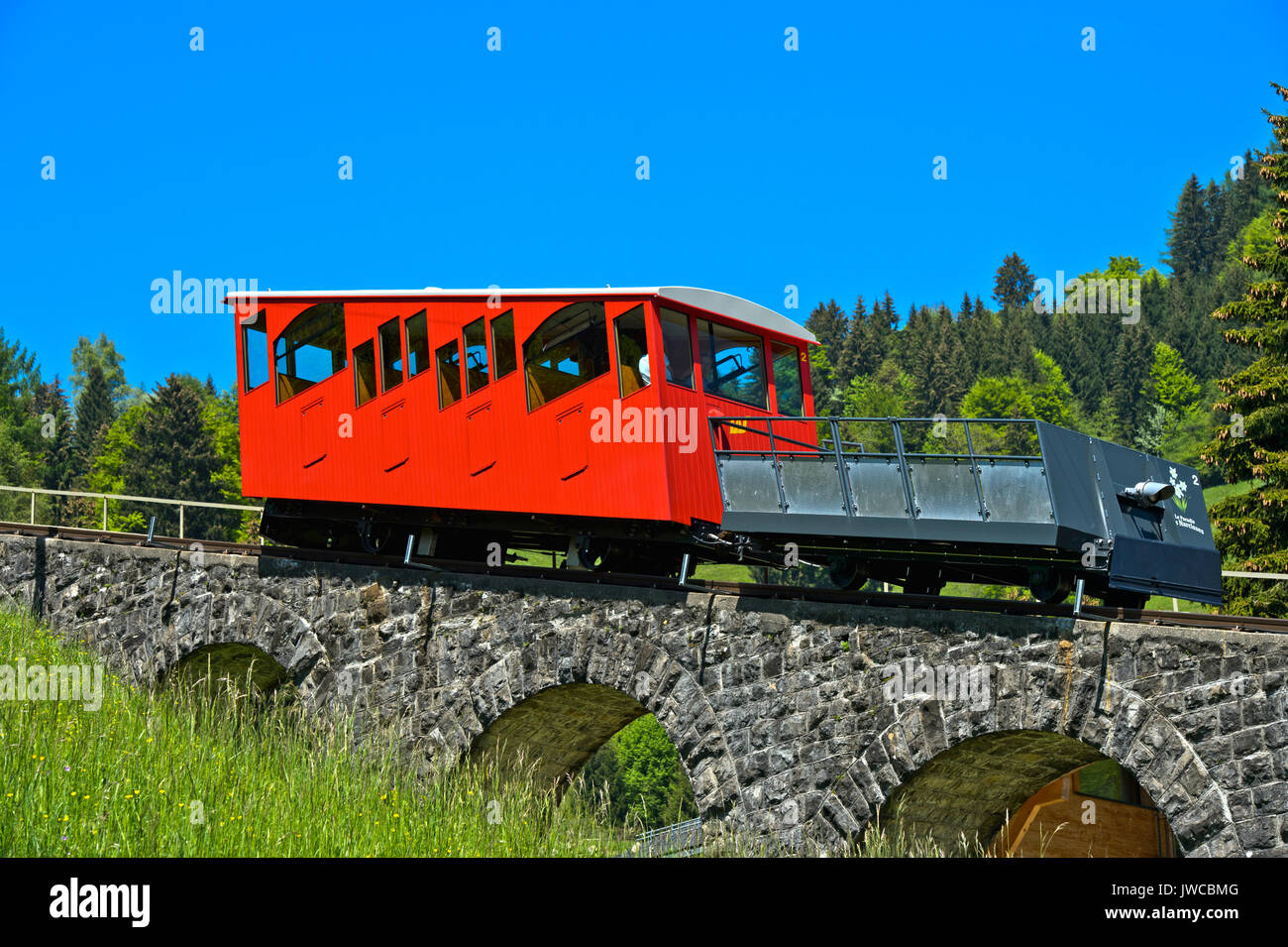 Les Avants-Sonloup Standseilbahn, Les Avants, Waadt, Schweiz Stockfoto