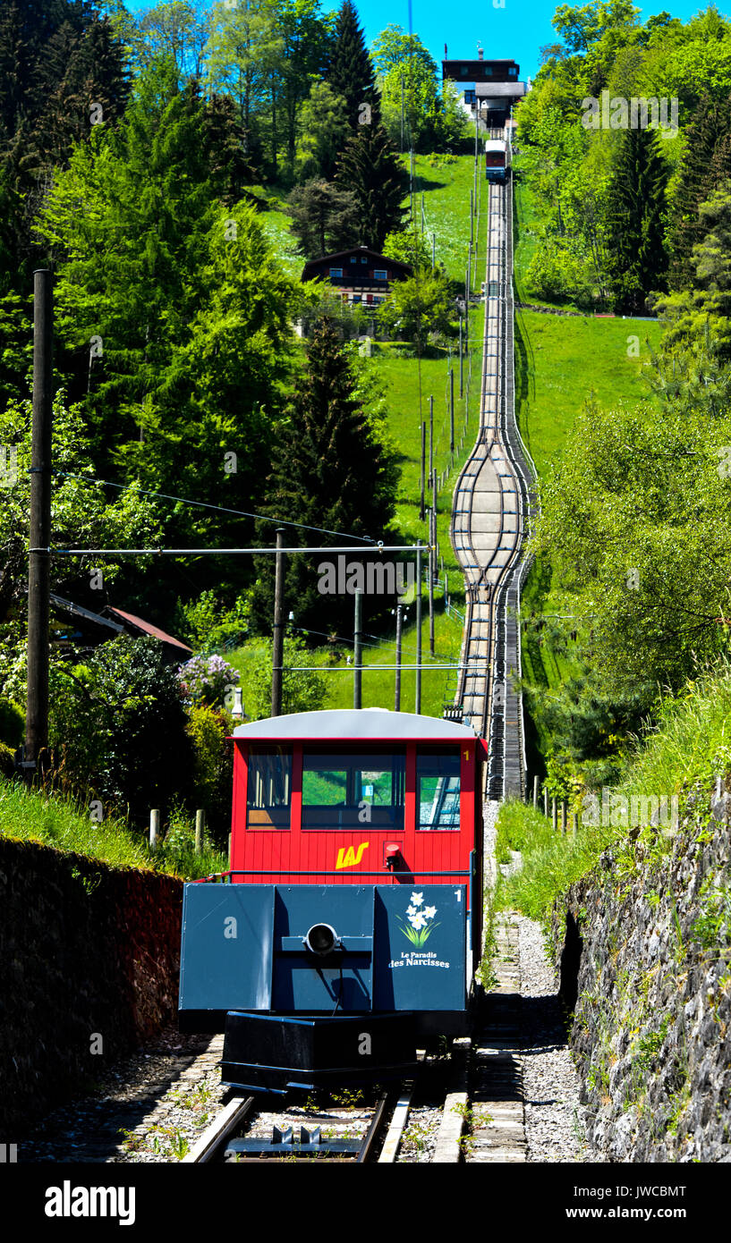 Les Avants-Sonloup Standseilbahn, Les Avants, Waadt, Schweiz Stockfoto