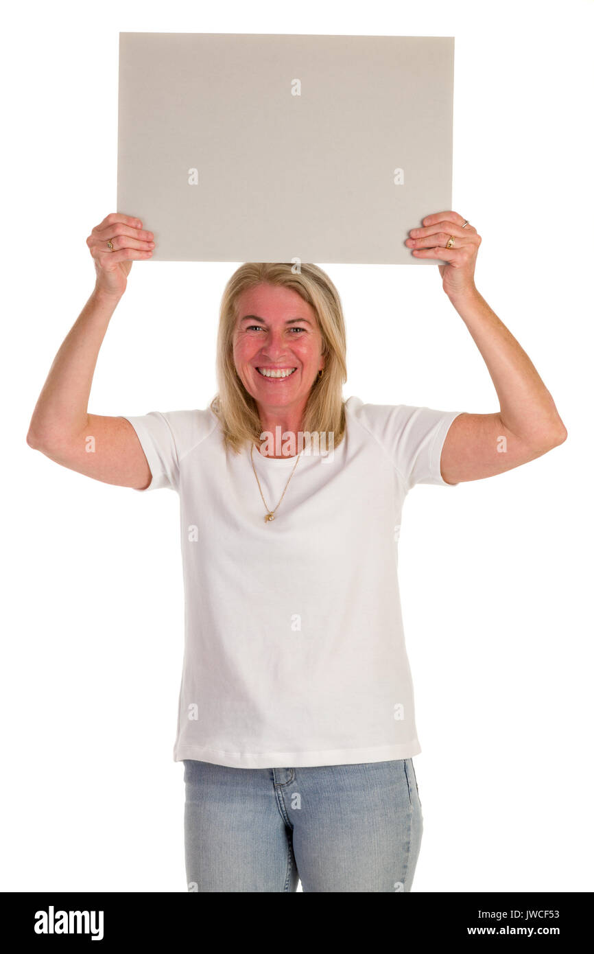 Frau mittleren Alters mit Copyspace anzeigen Stockfoto