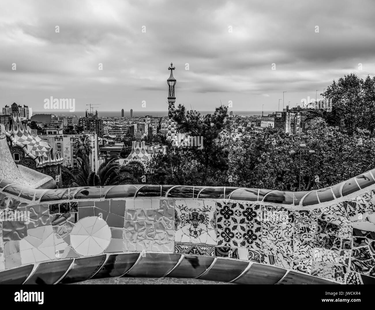 Beeindruckende Architektur im Park Güell Barcelona Stockfoto