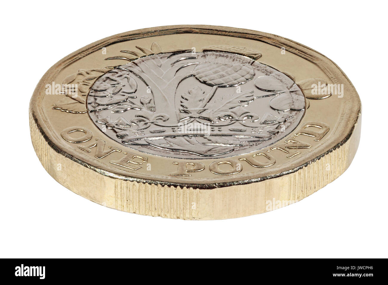 Neue 2017 £1 Münze, Rückseite, Schwänze, Darstellung der Rose, Lauch, Distel und Klee, Großbritannien - England, Wales, Schottland und Irland Stockfoto
