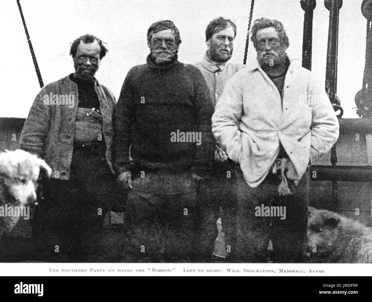Nimrod Expedition Südpol Party (von links nach rechts): Wild, Shackleton, Marshall und Adams 1909 Stockfoto