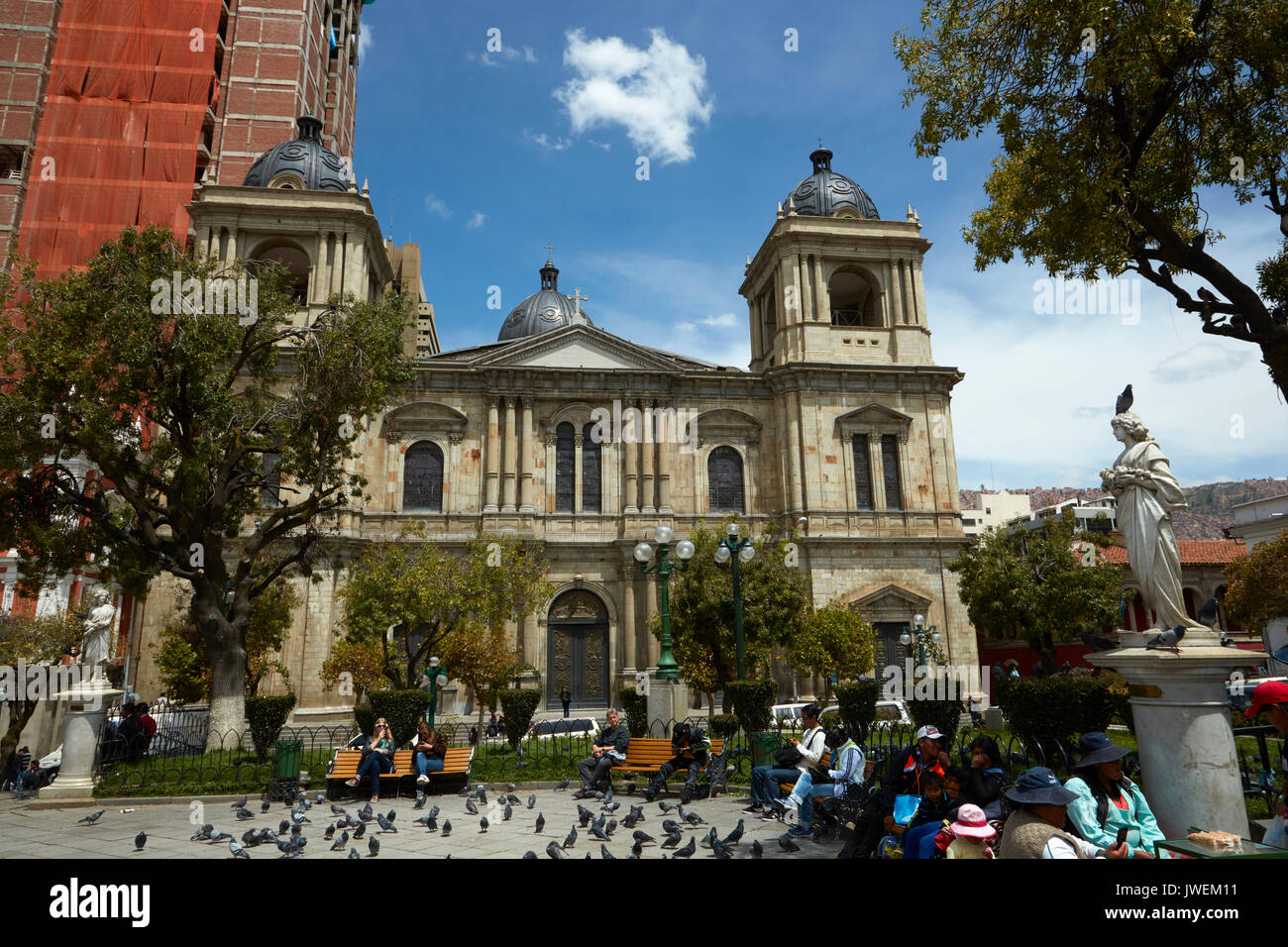 Dom Basilika Unserer Lieben Frau des Friedens, der Plaza Murillo, La Paz, Bolivien, Südamerika Stockfoto