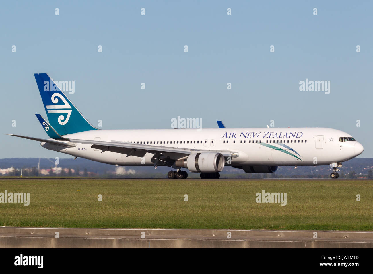 Air New Zealand Boeing767 Landung am Flughafen Sydney. Stockfoto