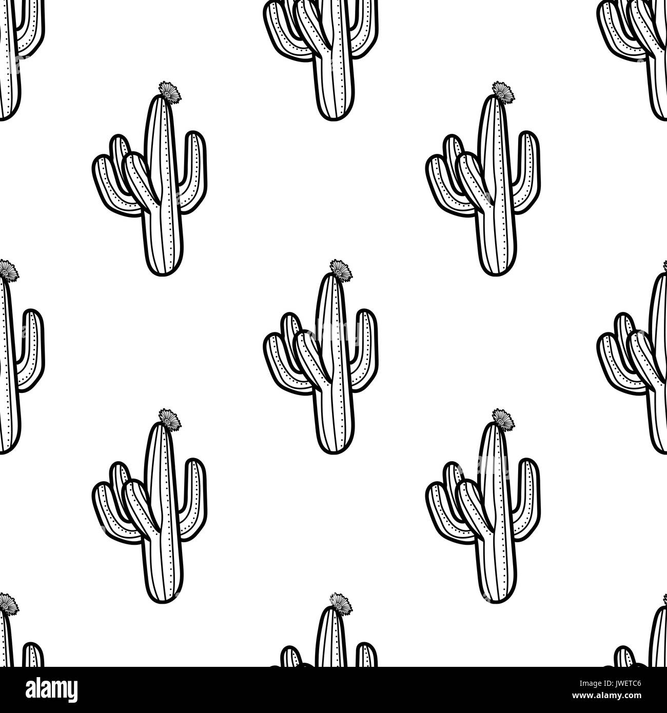 Kaktus in outline Style auf weißem Hintergrund. Hand gezeichneten Stil. nahtlose Muster Vector Illustration. Stock Vektor