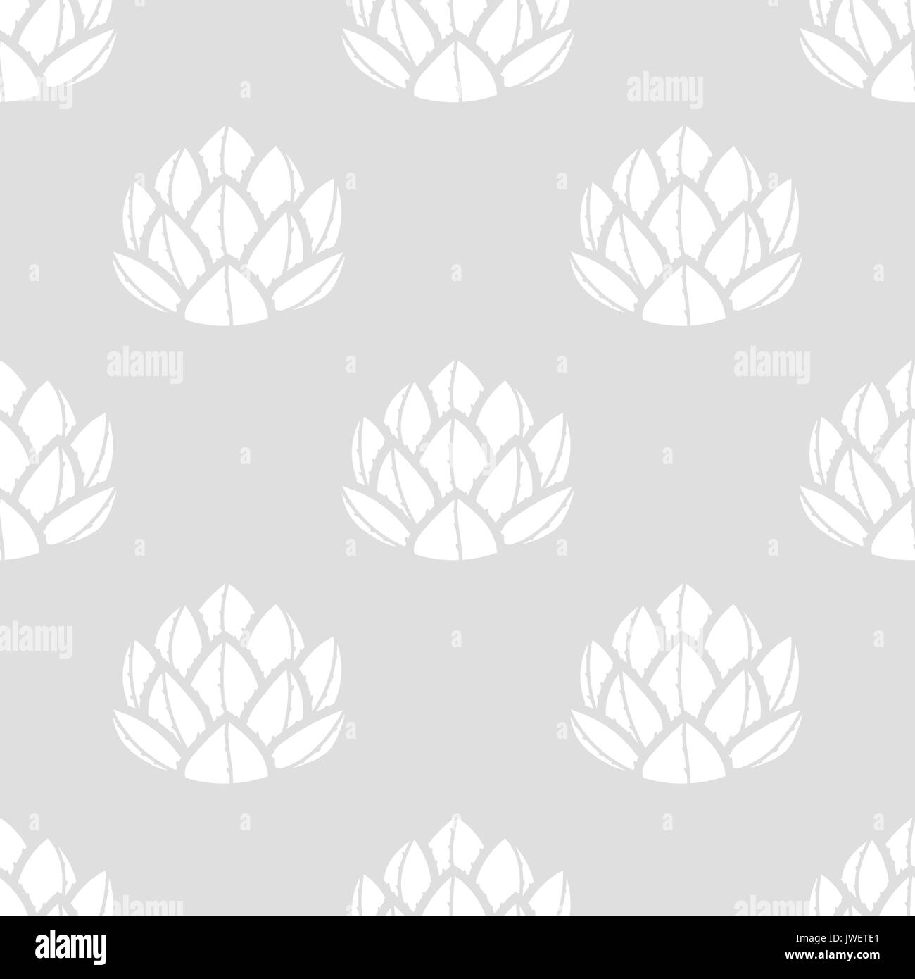 Weiße ebene Sukkulenten in hellgrauem Hintergrund. Hand gezeichneten Stil. nahtlose Muster Vector Illustration. Stock Vektor