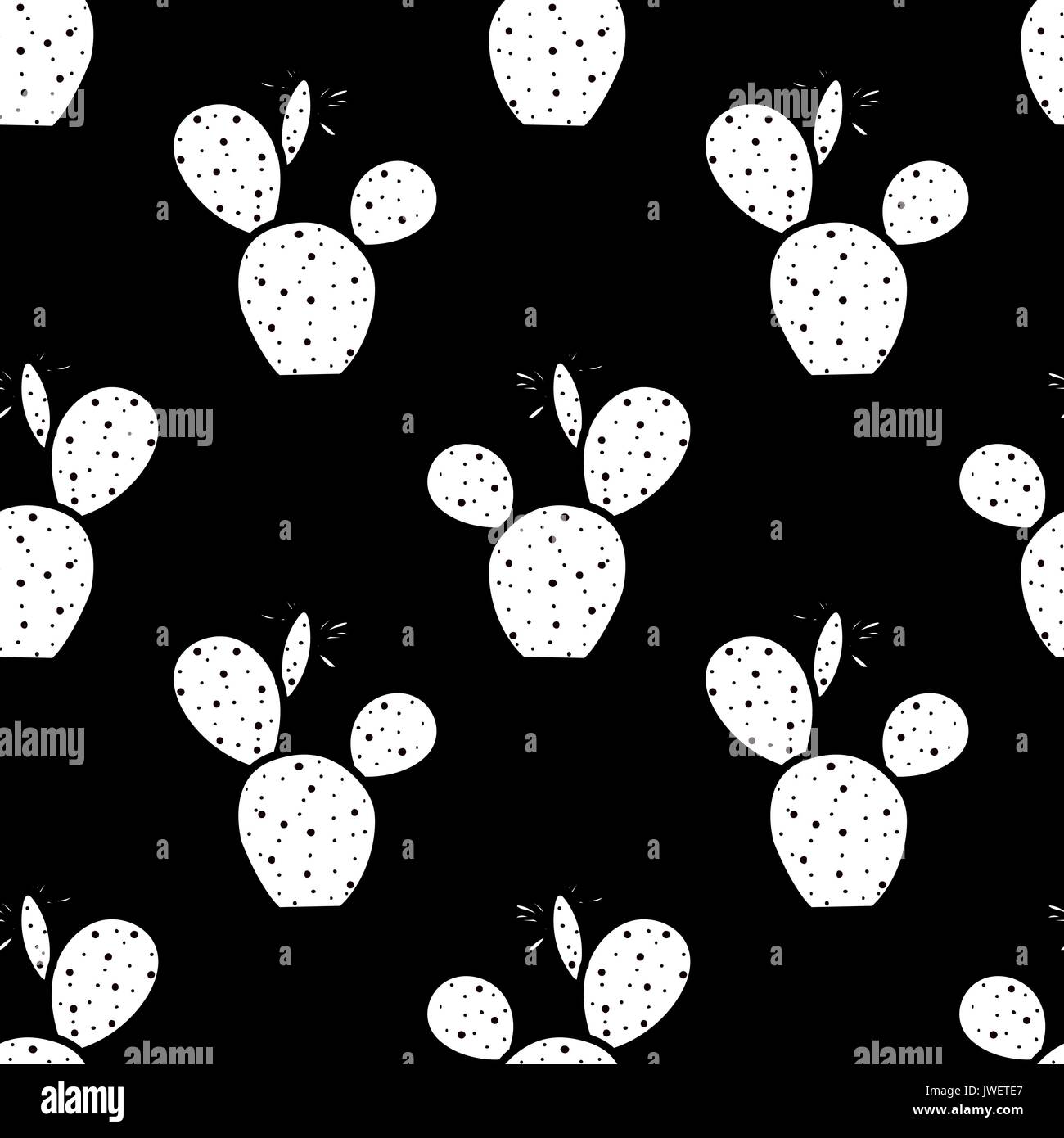 Weiße ebene Sukkulenten auf schwarzem Hintergrund. Hand gezeichneten Stil. nahtlose Muster Vector Illustration. Stock Vektor