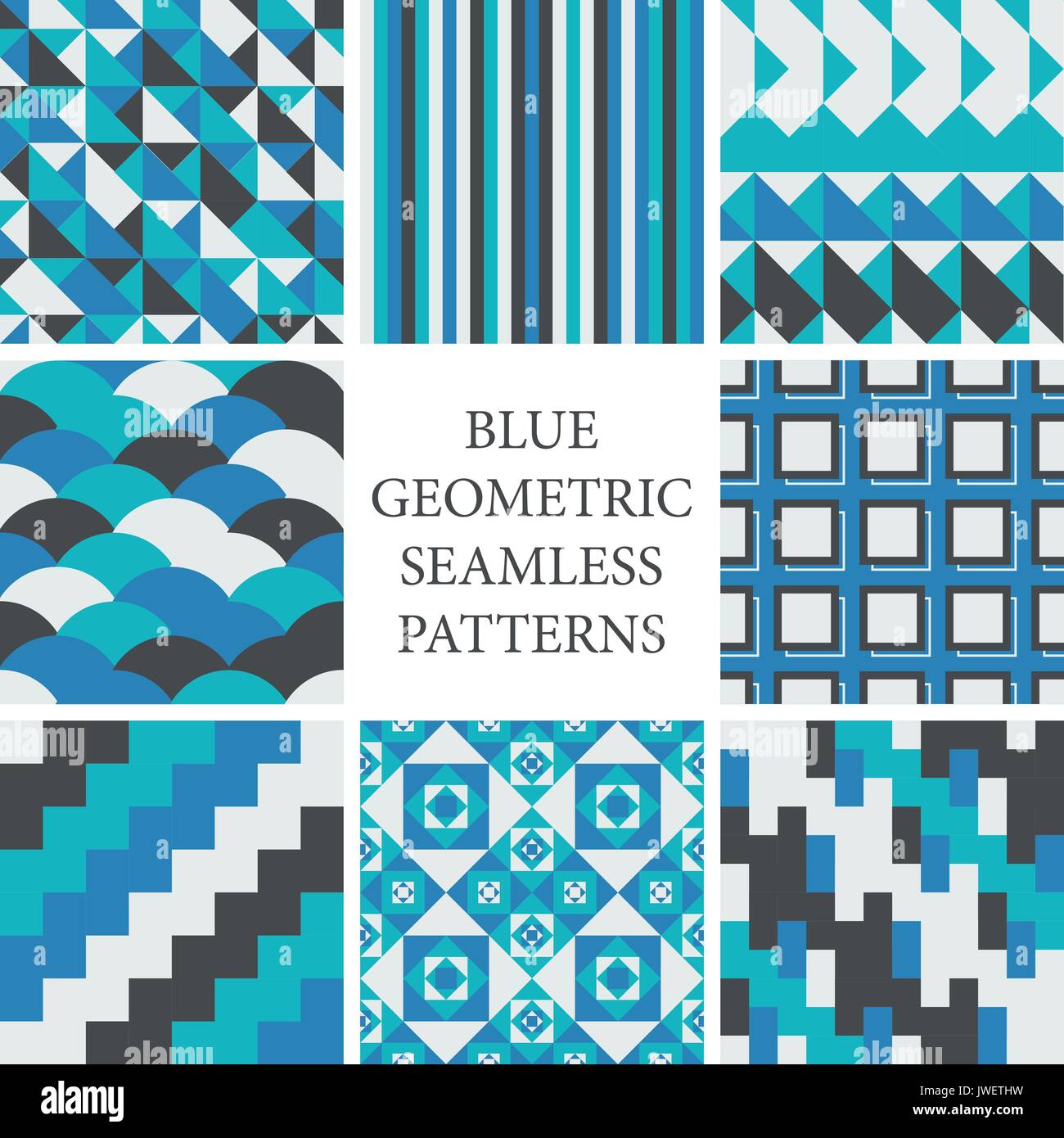8 Blaue geometrische nahtlose Muster. Vector Illustration Stock Vektor
